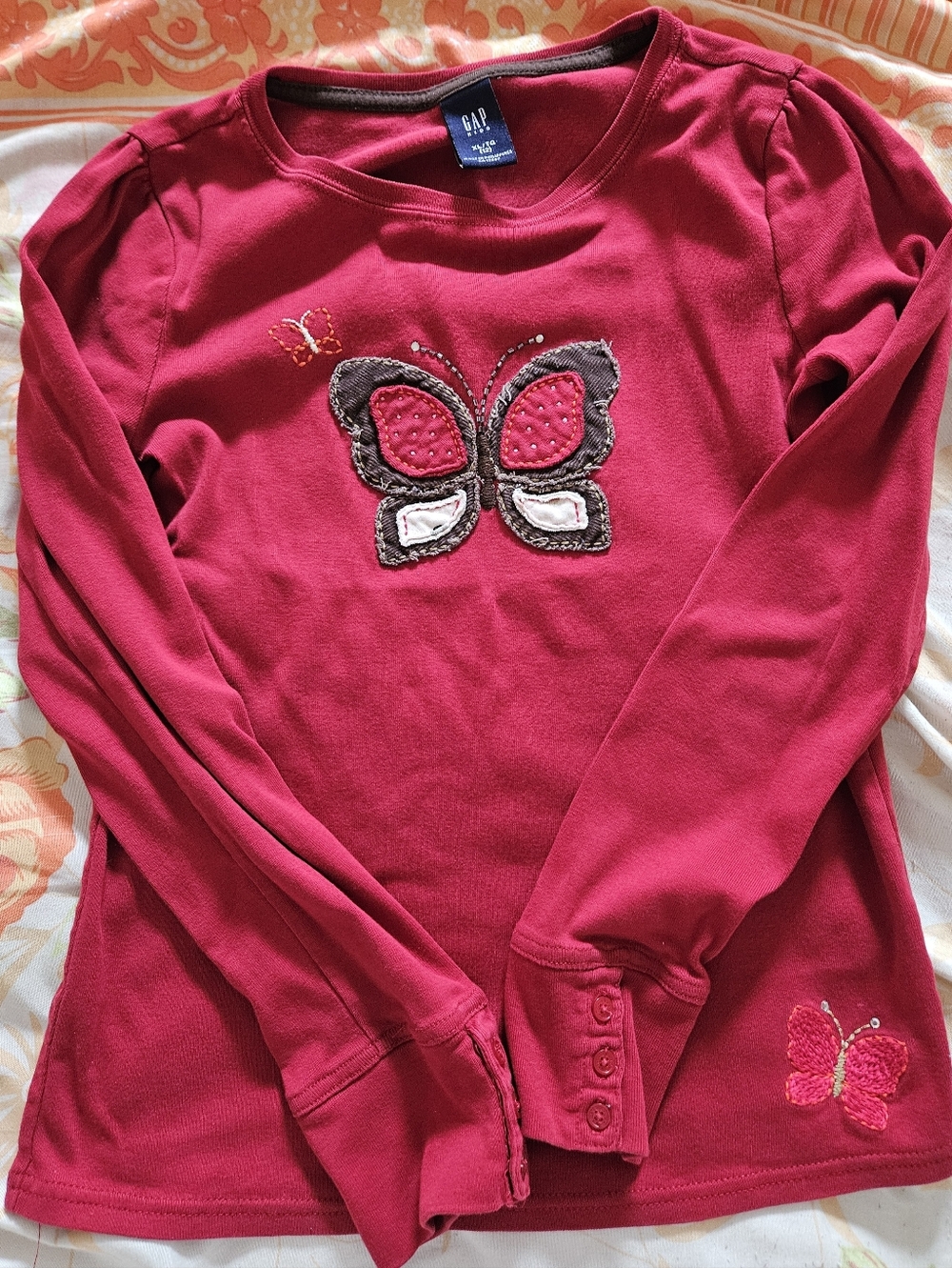 GAP Long-Sleeve Hot Pink Butterfly Applique Tee